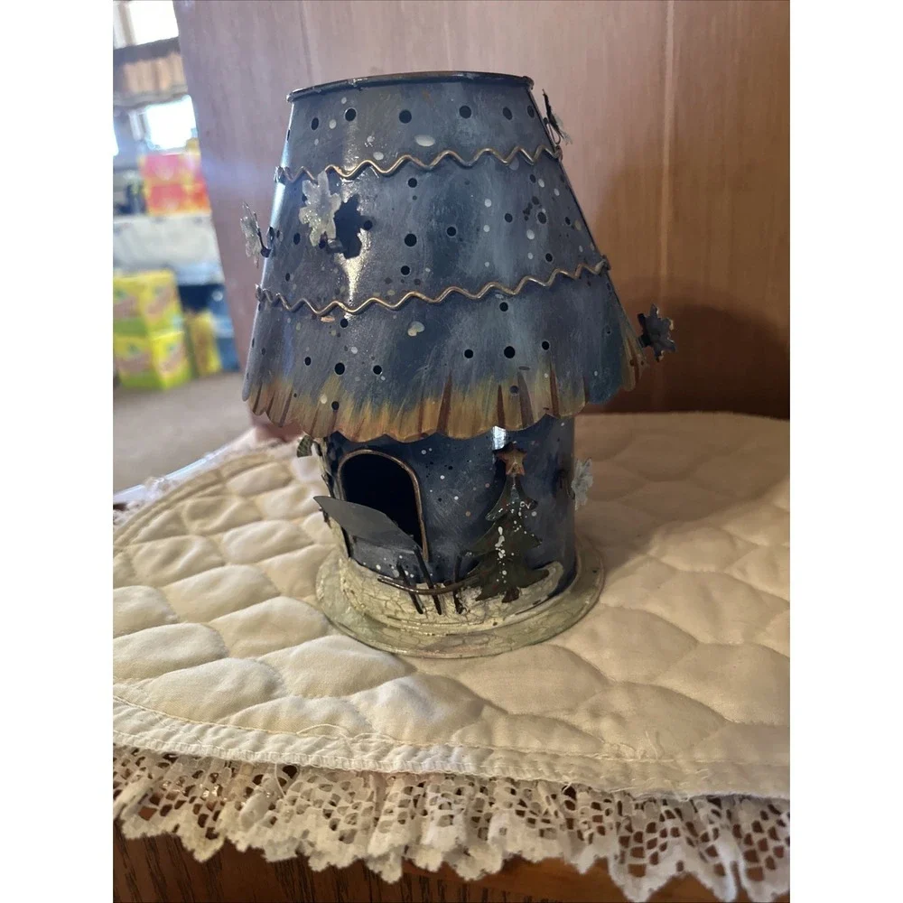 Punched‎ Metal Votive/candle/tea Light Holder Lamp. Blue